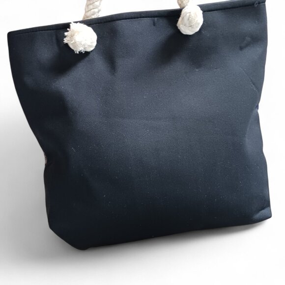 Midnight Blue Egyptian Graphic Beach Bag w/ Rope Handles & Gold Foil Design NWOT - Picture 5 of 9